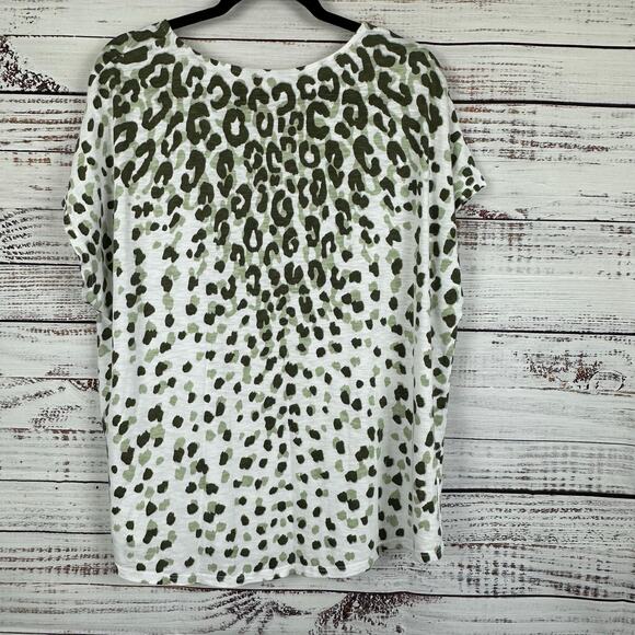 Women's Chicos White & Green Animal Print Cotton Modal Knit Short Sleeve Top XL - Picture 2 of 6